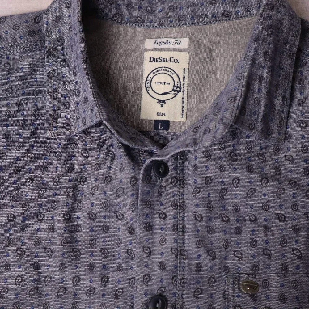 DIESEL CO Regular Fit Mens Blue Paisley Long Sleeve Button Down Shirt Size L - Picture 2 of 7